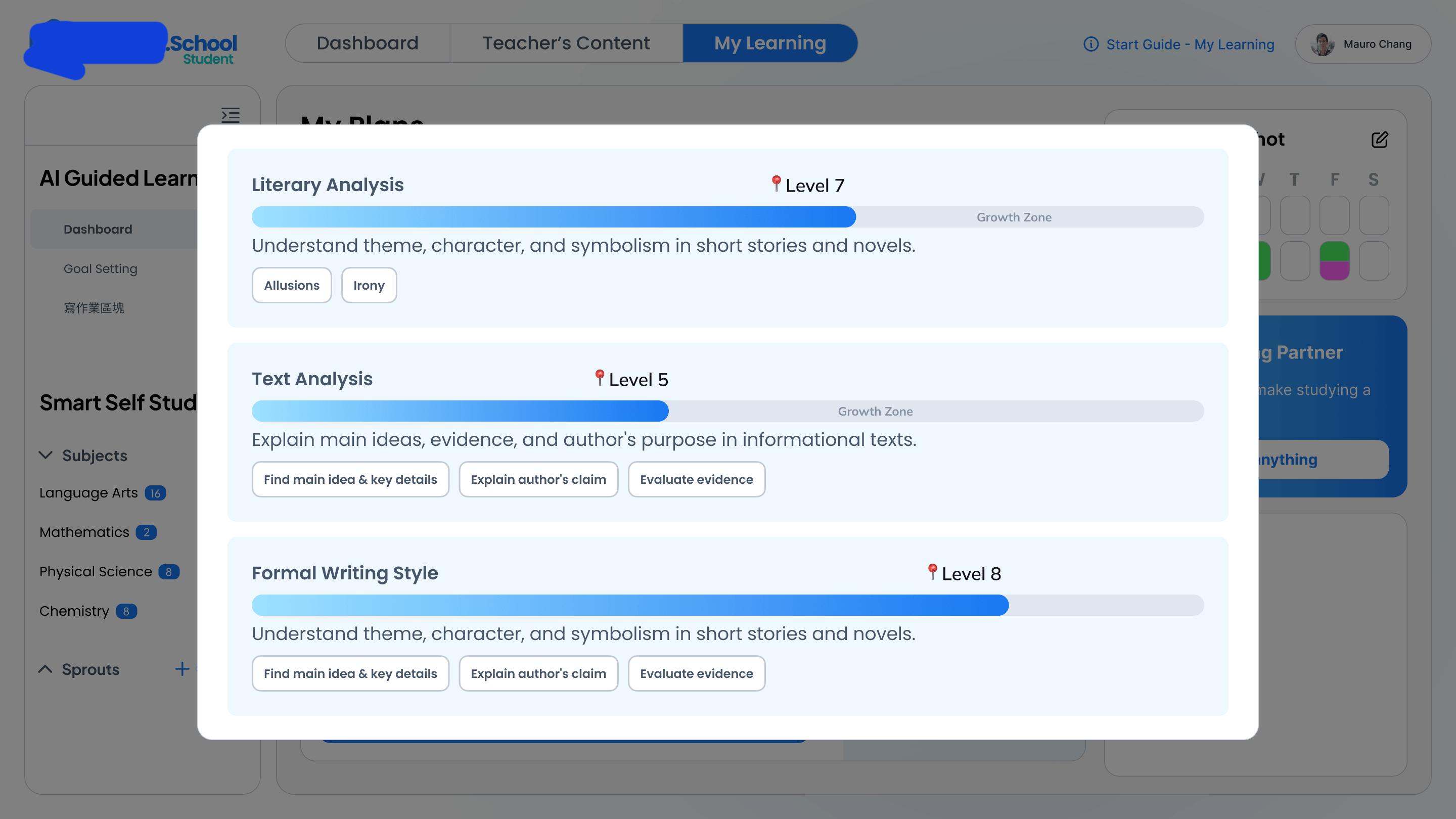 Student Dashboard 設計畫面