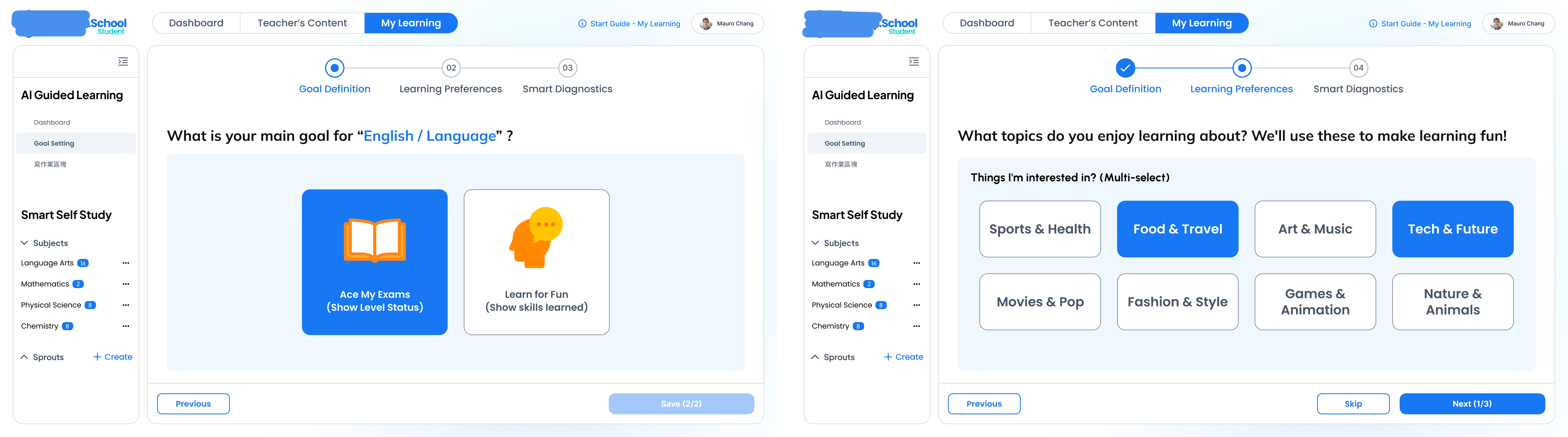 Student Dashboard 設計畫面